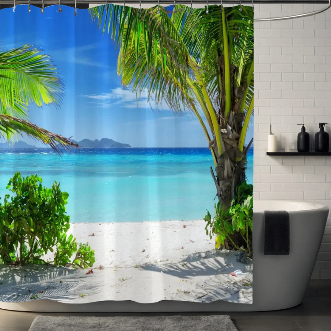 Heavenly Tropical Beach Palm Tree Shower Curtain