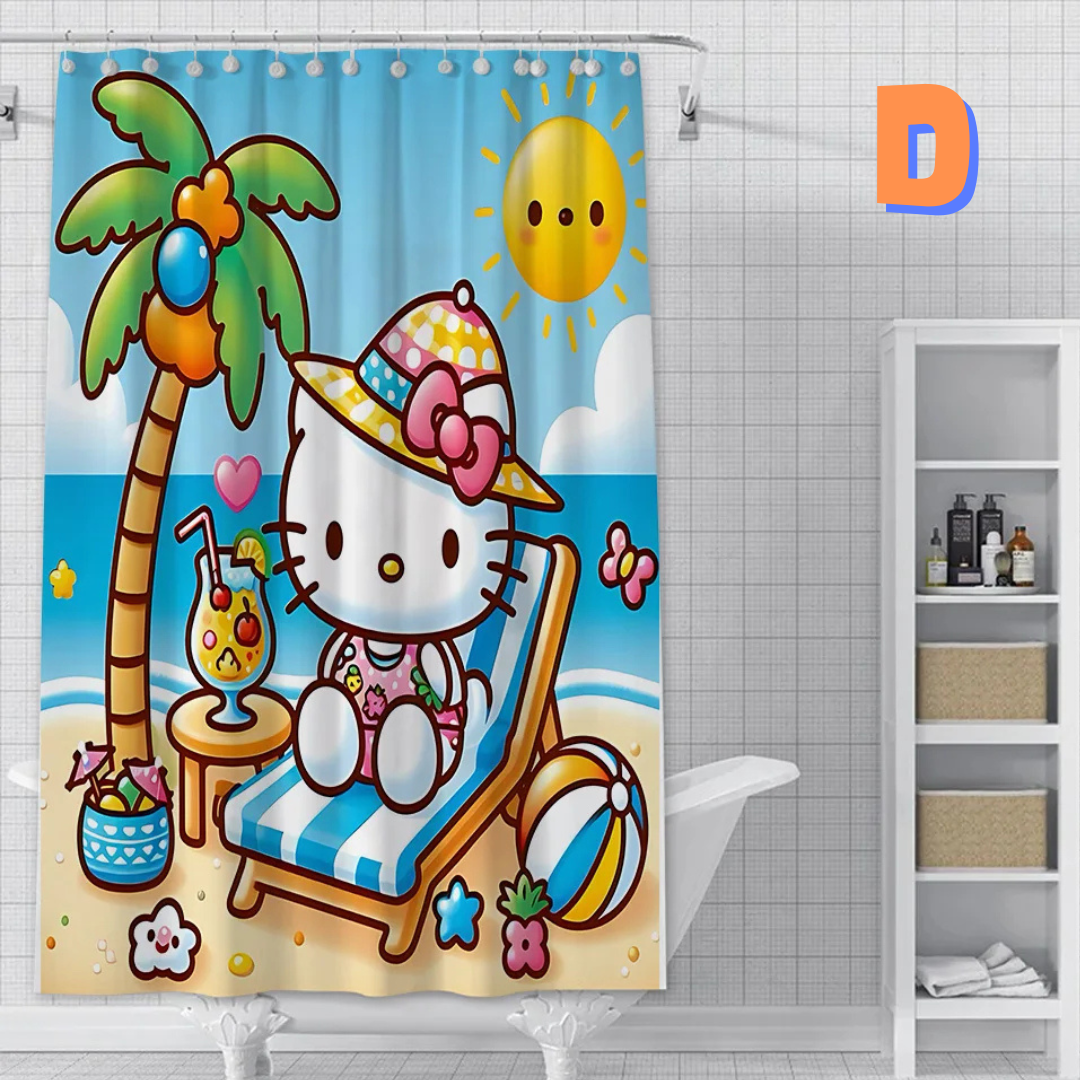 Hello Kitty Beach Shower Curtain with a coconut tree