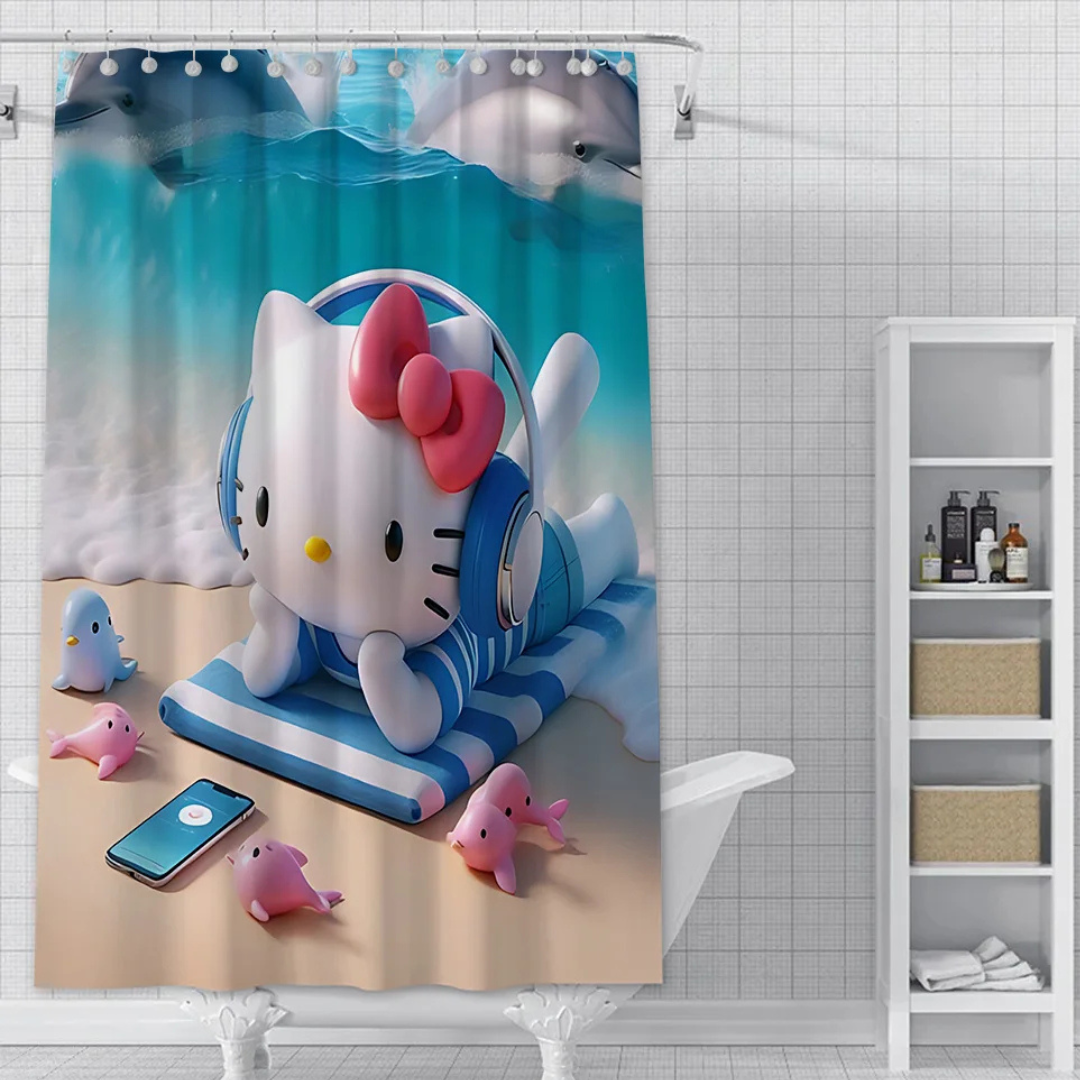 Hello Kitty Headphones Shower Curtain