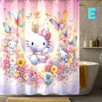 Thumbnail for floral Hello Kitty Spring Shower Curtain WITH BUTTERFLIES