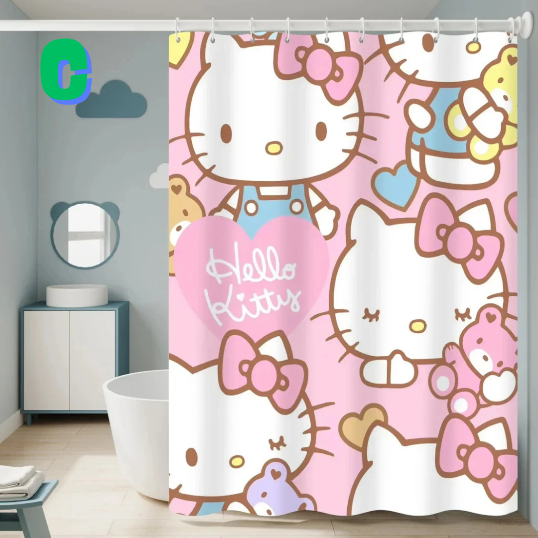 Hello Kitty Teddy Bear PINK Shower Curtain