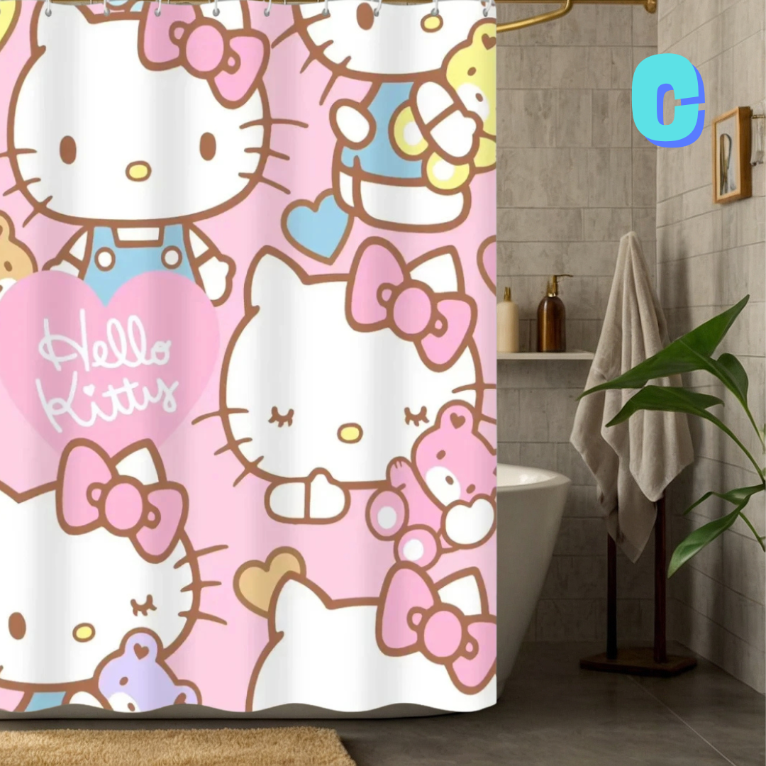 Hello Kitty Teddy Bear PINK Shower Curtain