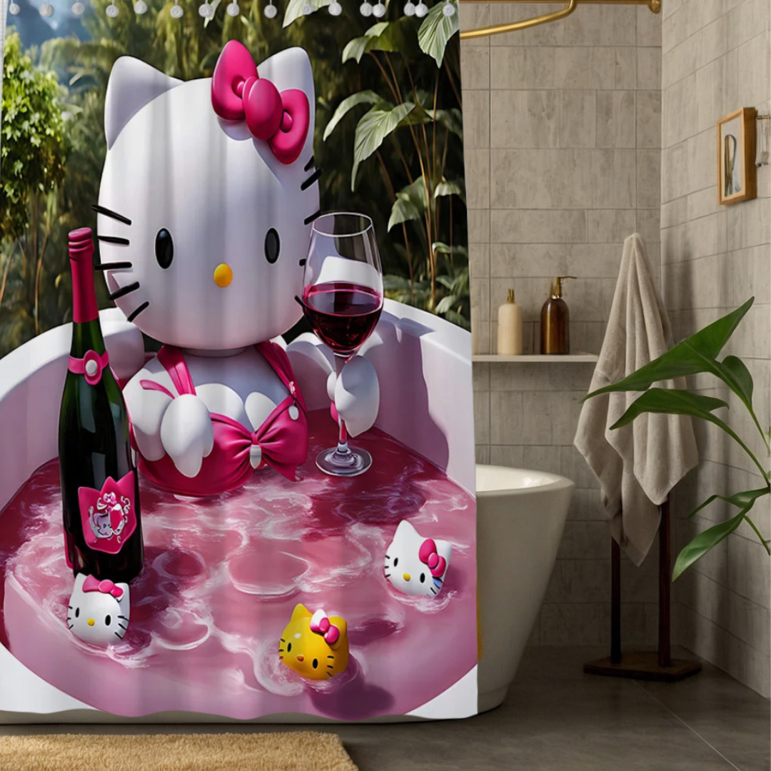 Hello Kitty Wine Glass Shower Curtain