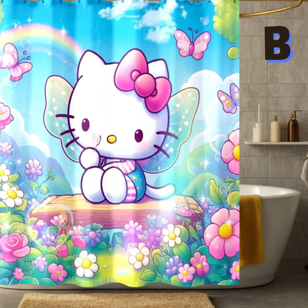 blue hello kitty rainbow shower curtain