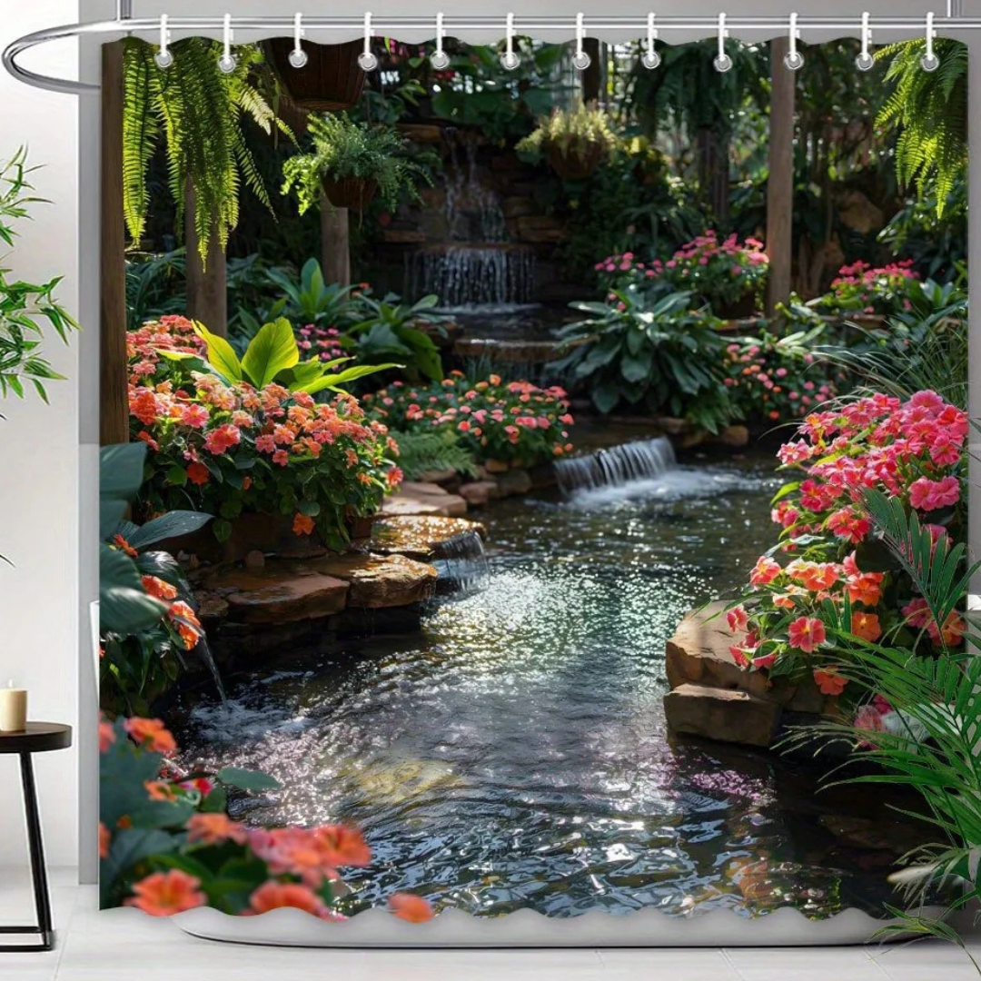 Hibiscus Garden Waterfall Shower Curtain