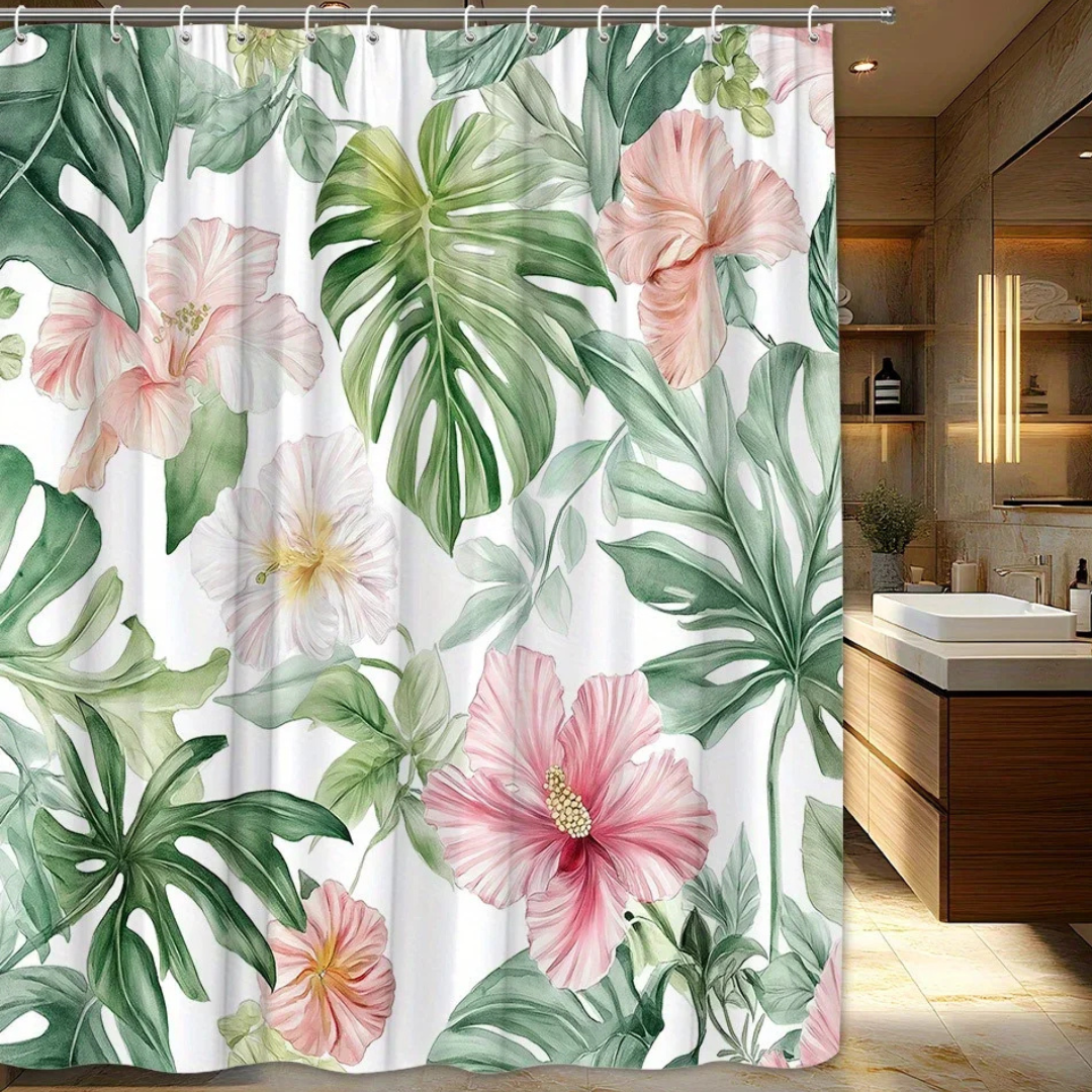Hibiscus Monstera Paradise Shower Curtain