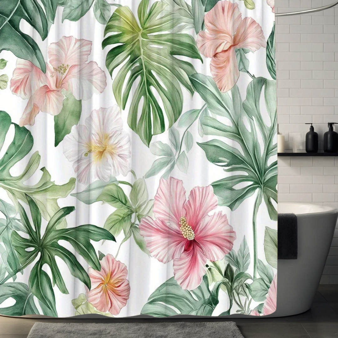 Hibiscus Monstera Paradise Shower Curtain