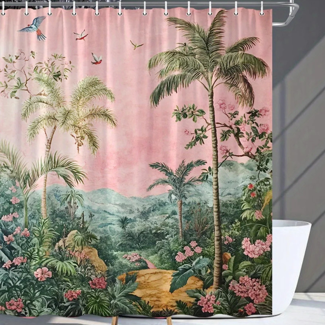 Hibiscus & Palm Tree Tropical Shower Curtain