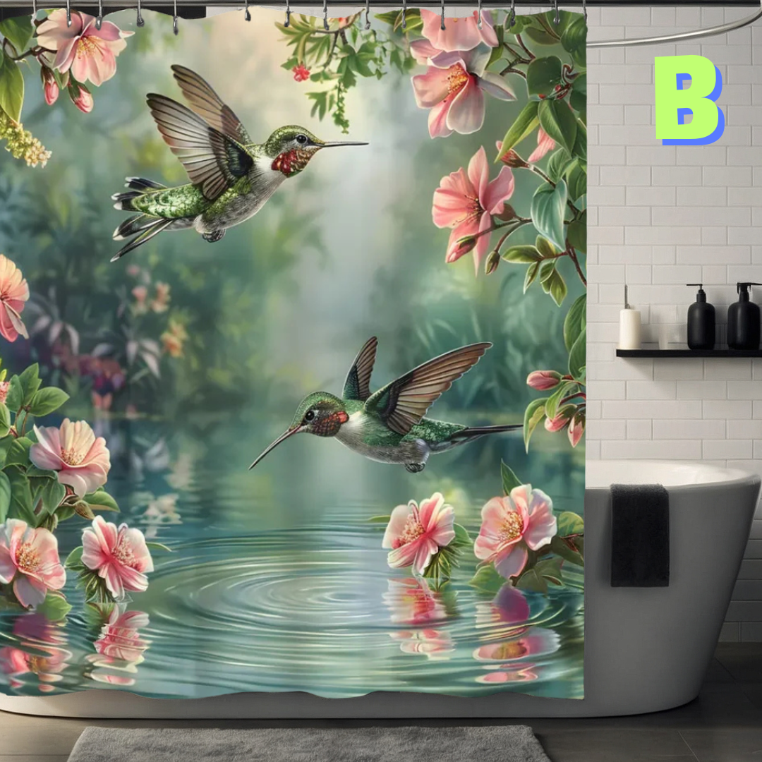 3D Hummingbird Floral Shower Curtain