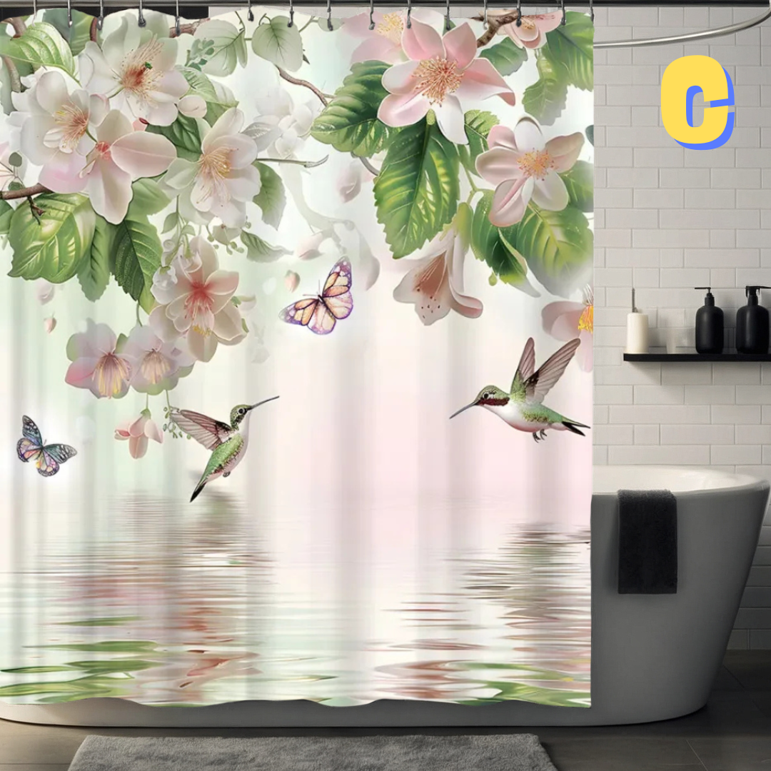 CUTE Hummingbird Floral Shower Curtain