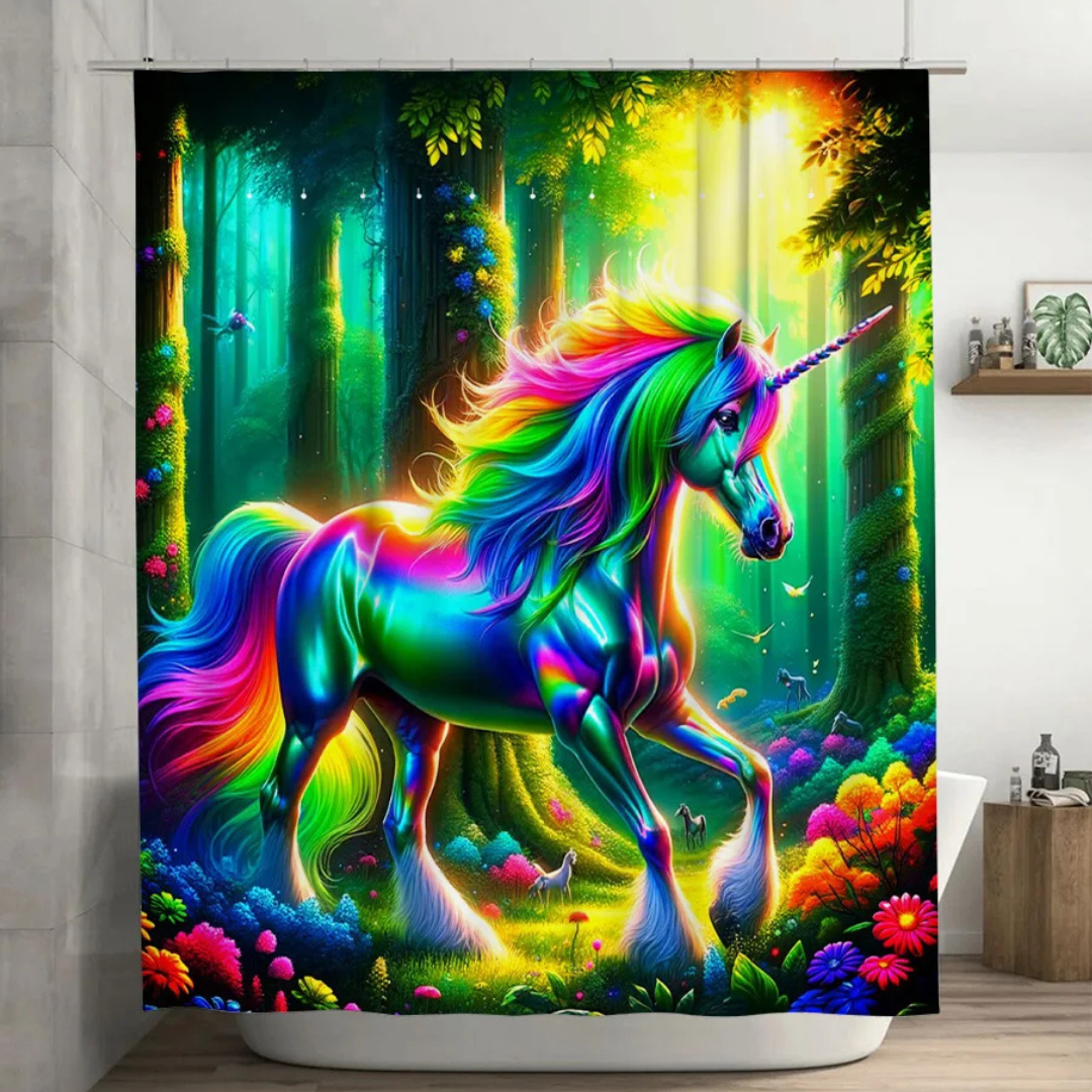 Iridescent Rainbow Unicorn Shower Curtain