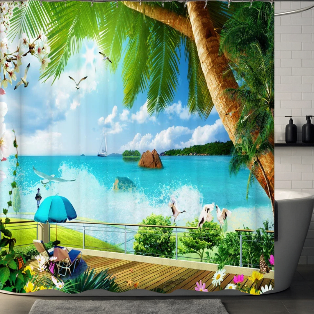 Island Explore Palm Tree Shower Curtain