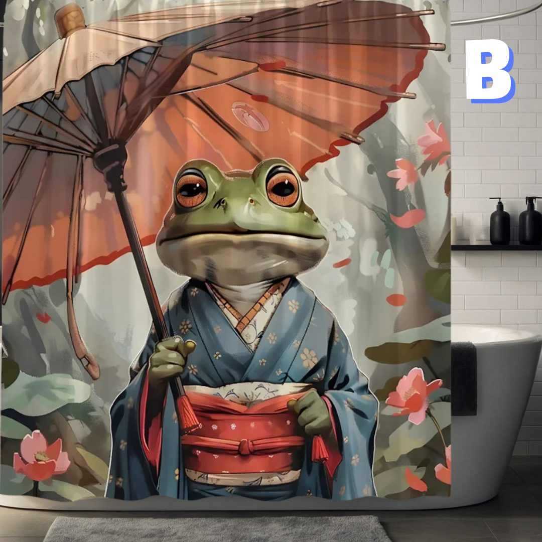 WHIMSICAL Japanese Frog Shower Curtain