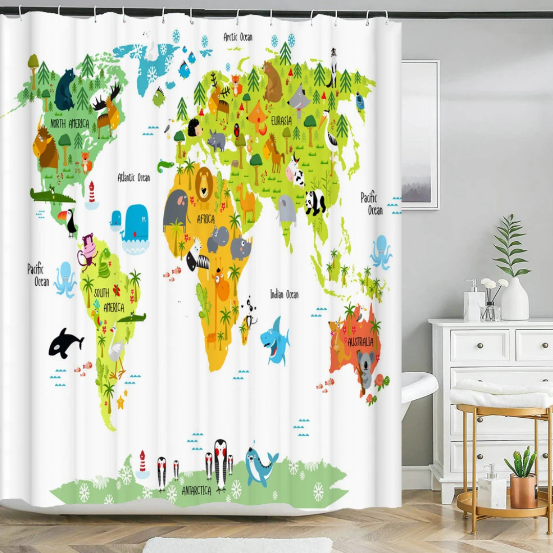 Kids World Map Shower Curtain 