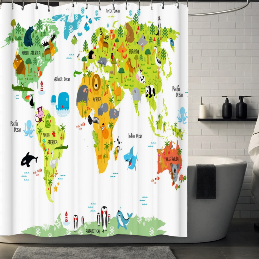 Kids World Map Shower Curtain