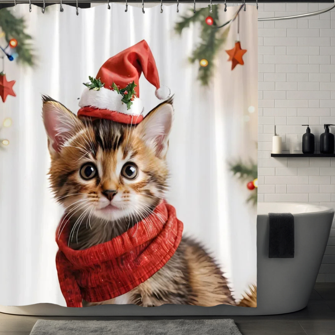 Kitten Christmas Shower Curtain