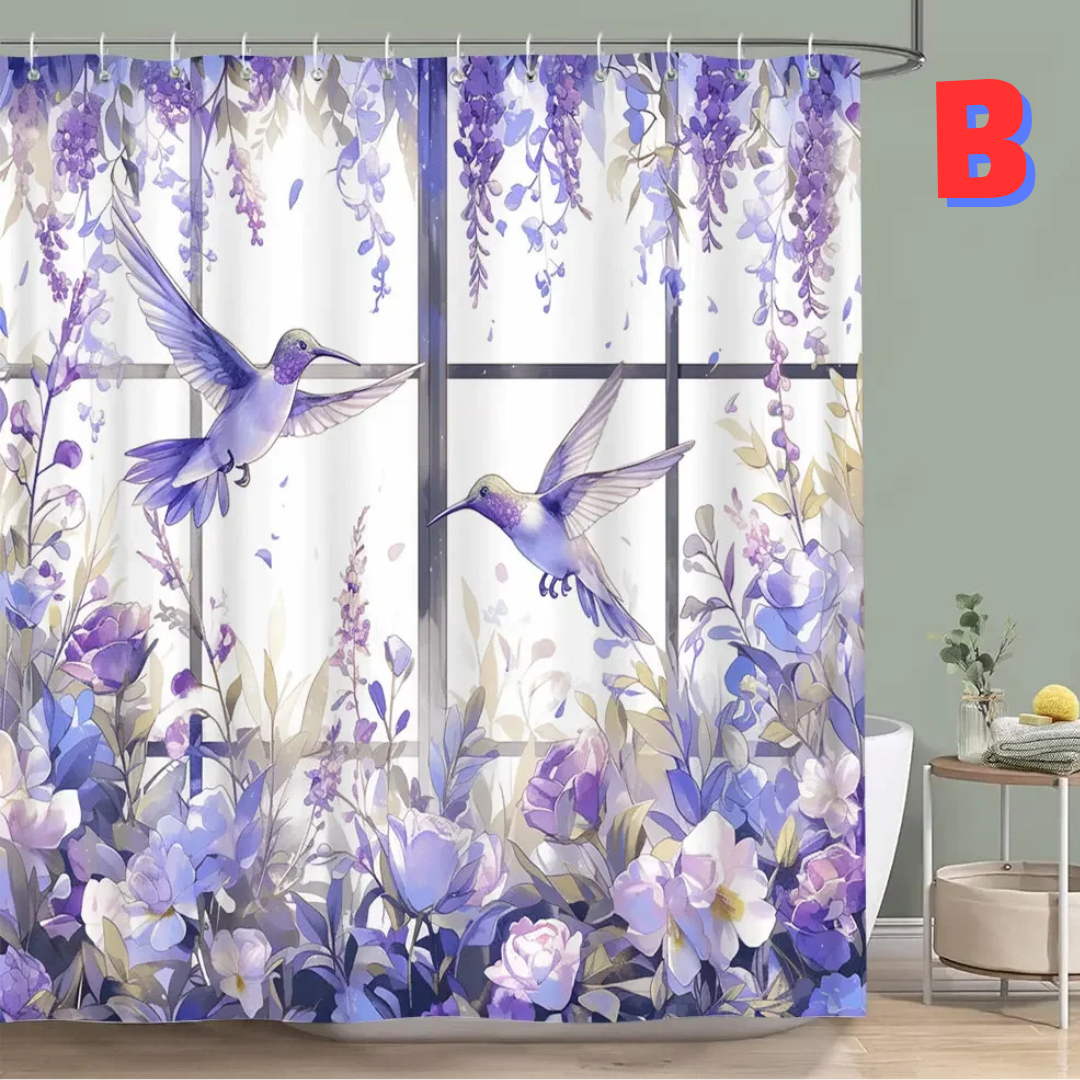 Lavender Floral Shower Curtain WITH HUMMINGBIRDS