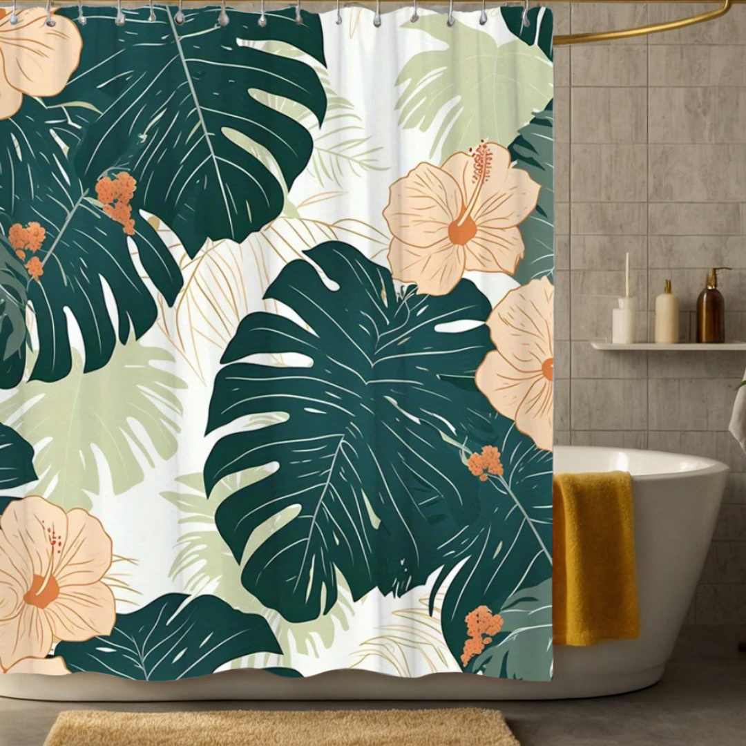 Leo Dark Green Monstera Shower Curtain