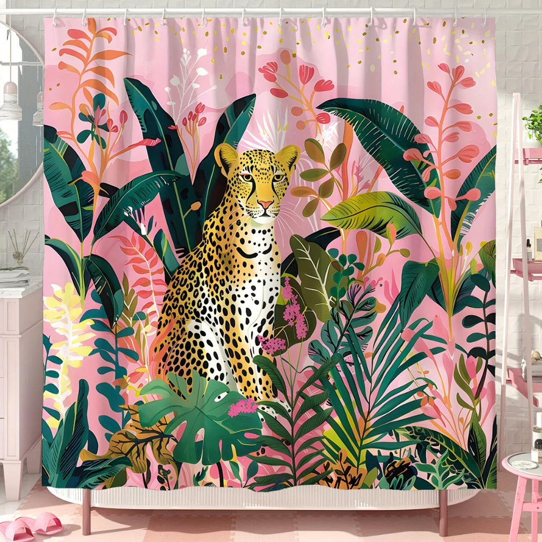 Leopard Haven Monstera Shower Curtain