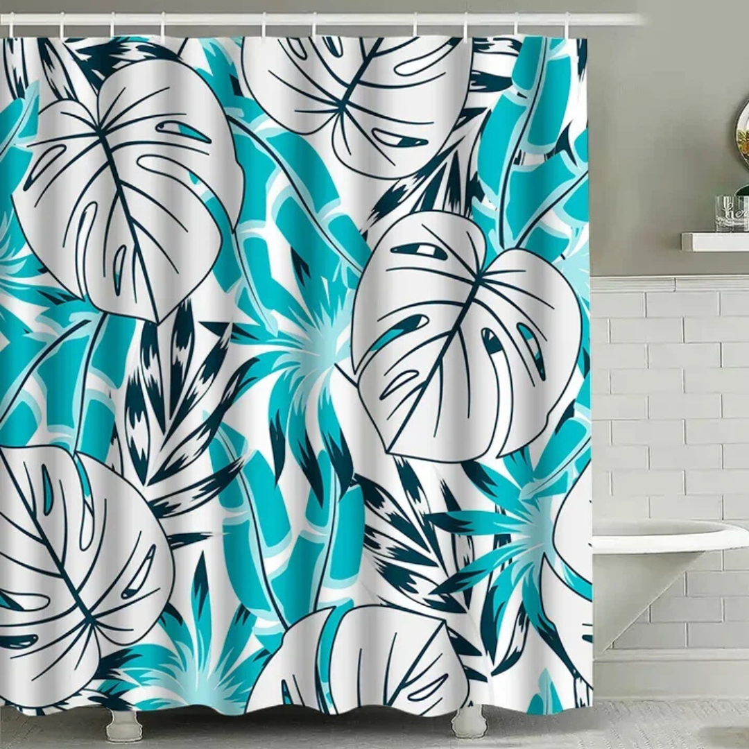 Light Blue Monstera Shower Curtain