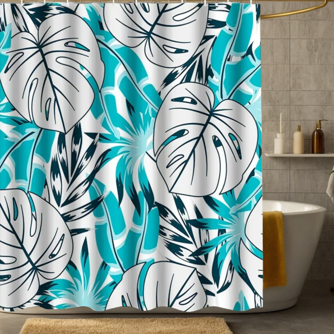 Light Blue Monstera Shower Curtain