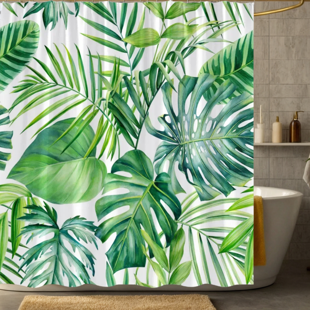 Light Green Monstera Shower Curtain