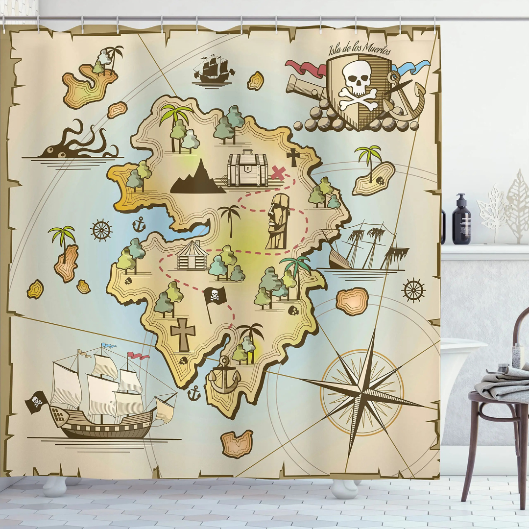 Lost Island Treasure Map Shower Curtain 