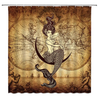 Thumbnail for Mermaid Rustic World Map Shower Curtain 
