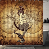Thumbnail for Mermaid Rustic World Map Shower Curtain