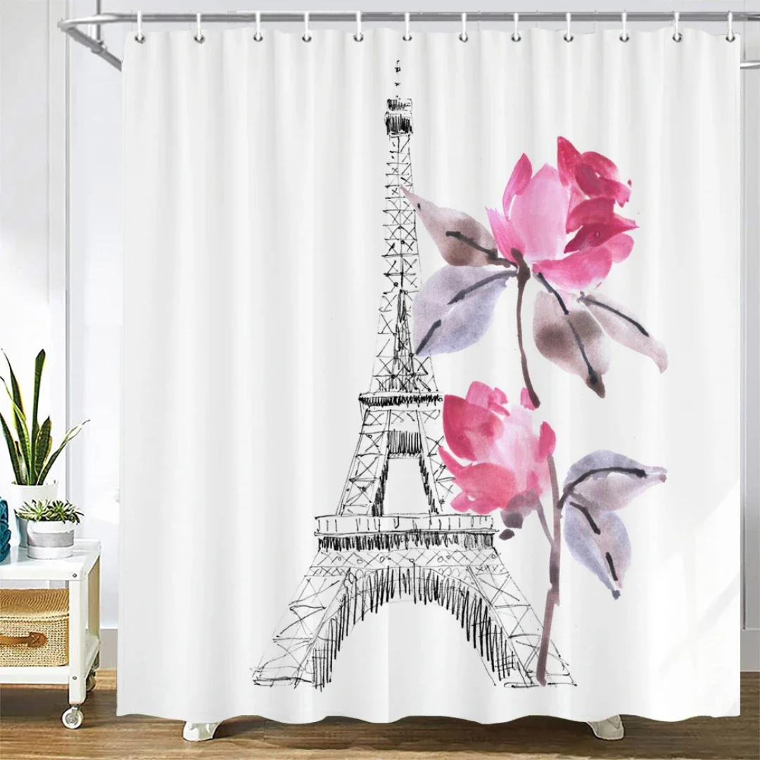 Minimal Paris Eiffel Tower Shower Curtain