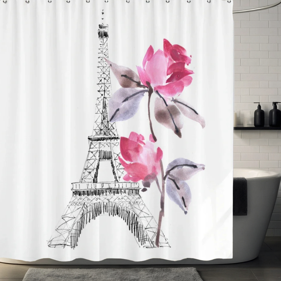 Minimal Paris Eiffel Tower Shower Curtain