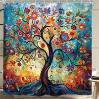 Thumbnail for Multicolor Floral Tree of Life Shower Curtain