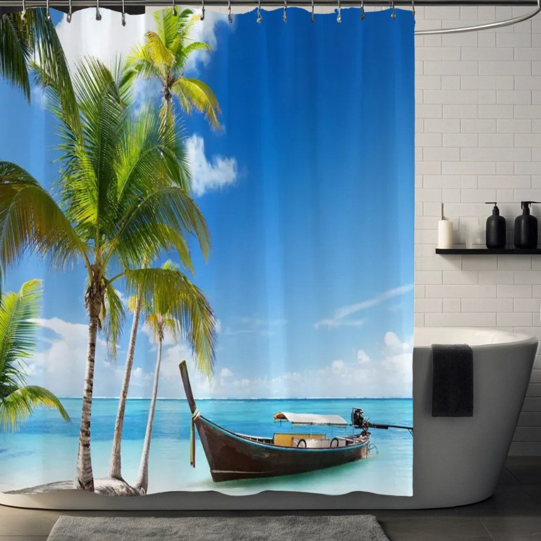 Oceanfront Palm Tree Shower Curtain