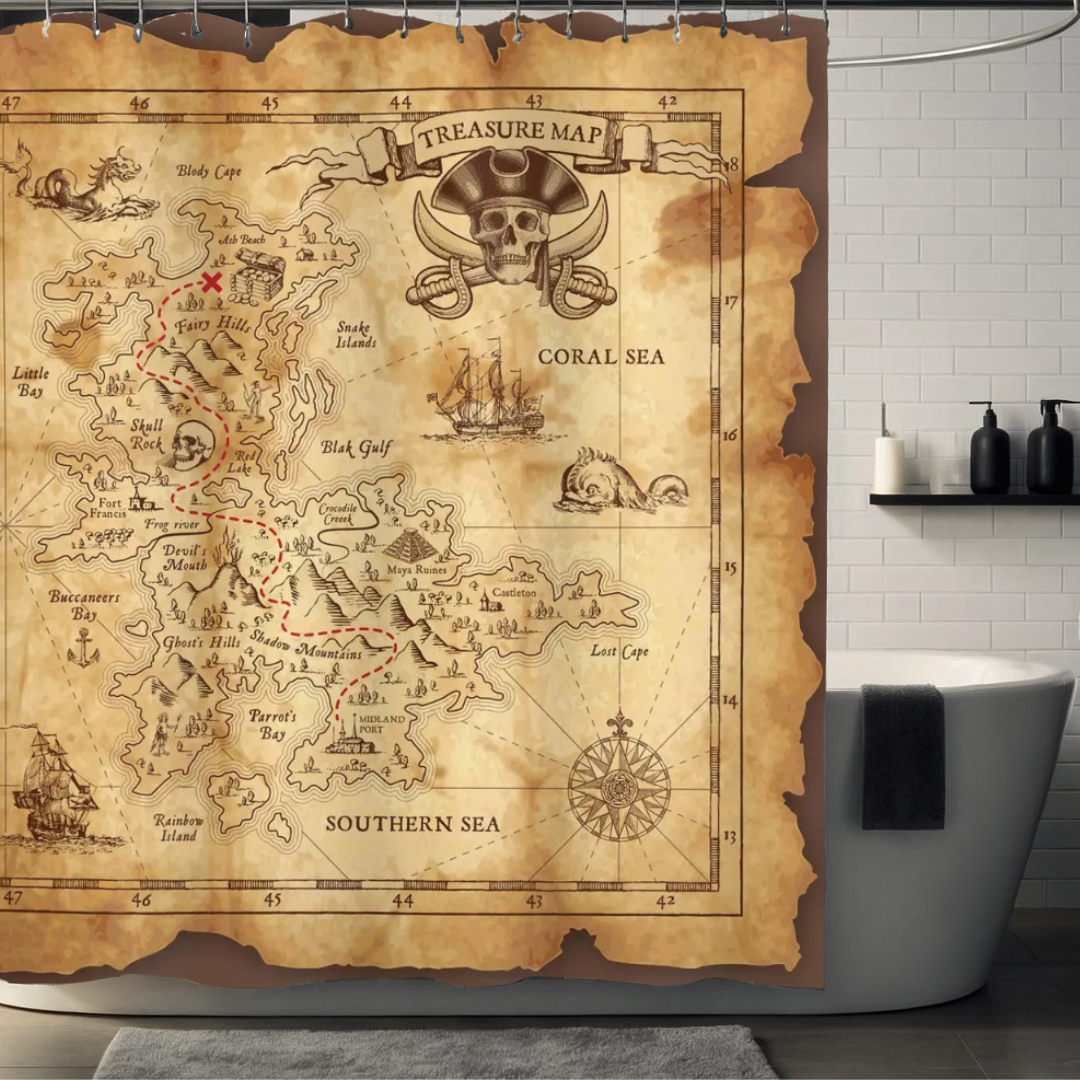 Old Pirate Treasure Map Shower Curtain
