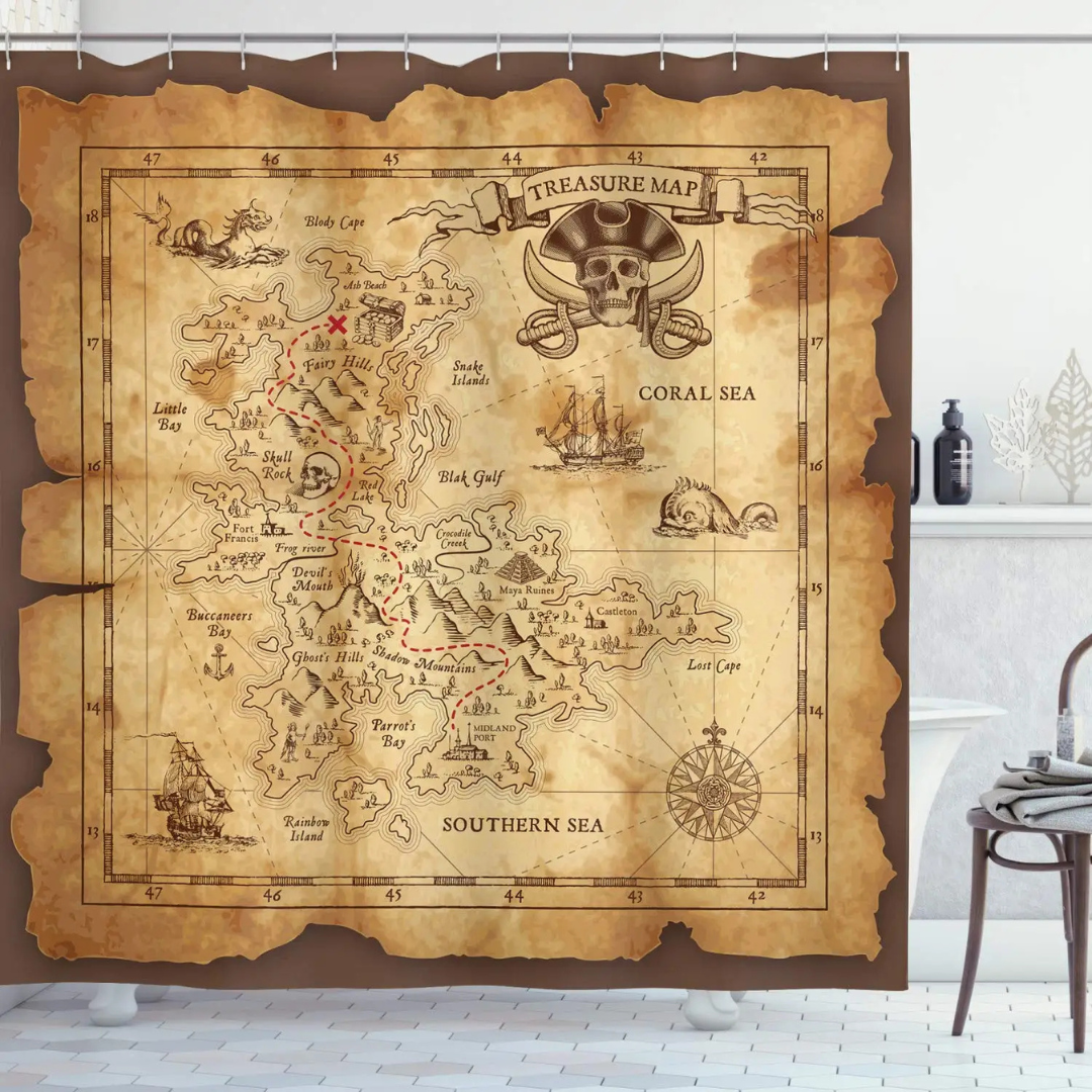 Old Pirate Treasure Map Shower Curtain