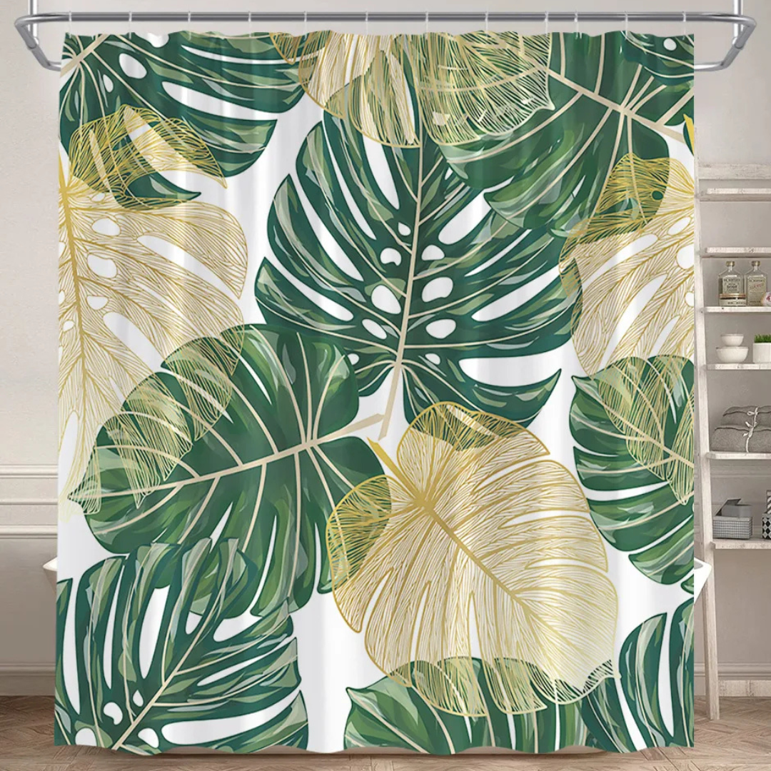 Olive Green Monstera Shower Curtain