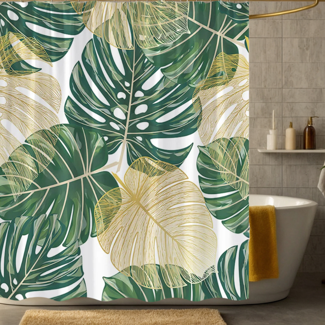 Olive Green Monstera Shower Curtain