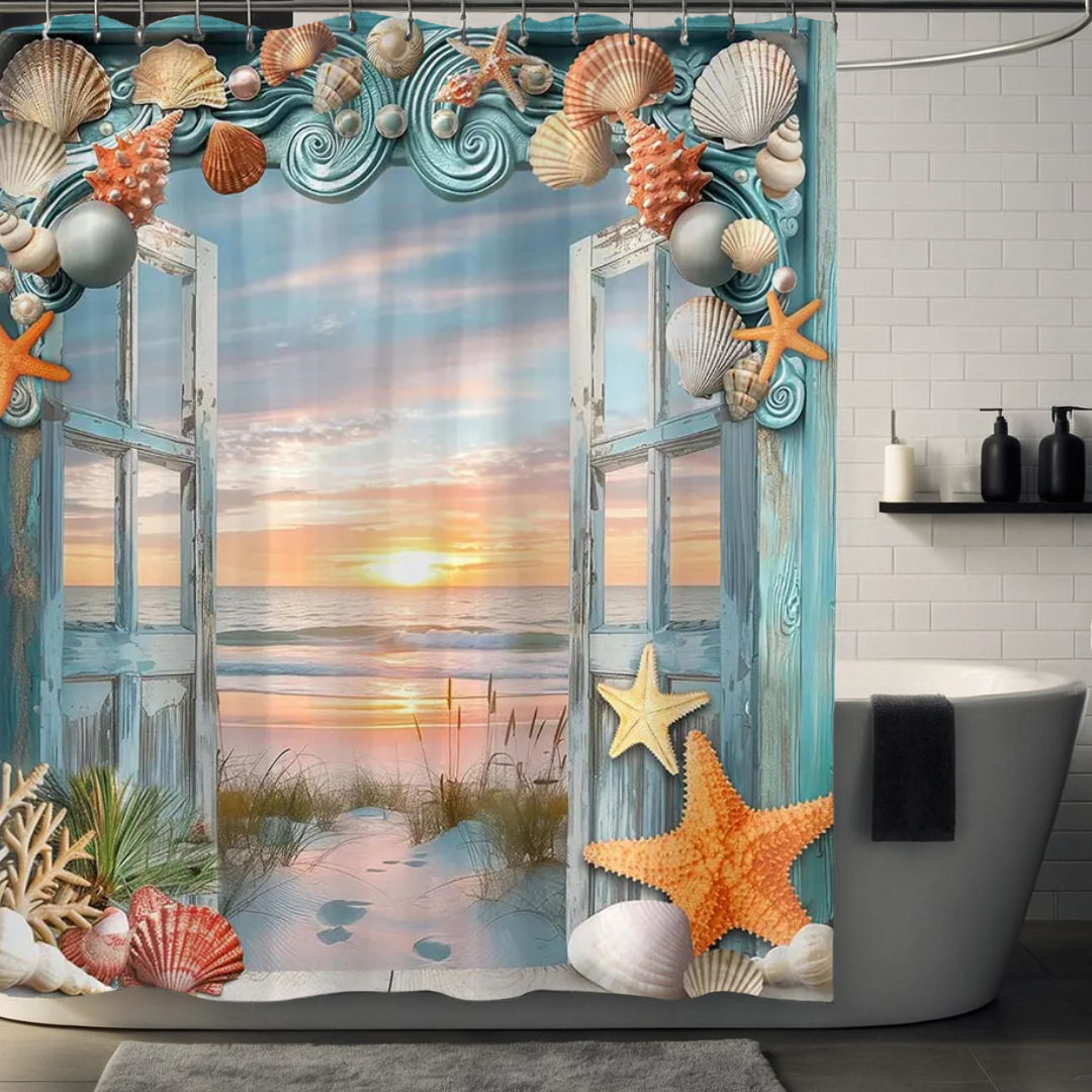 Orange Starfish Shower Curtain