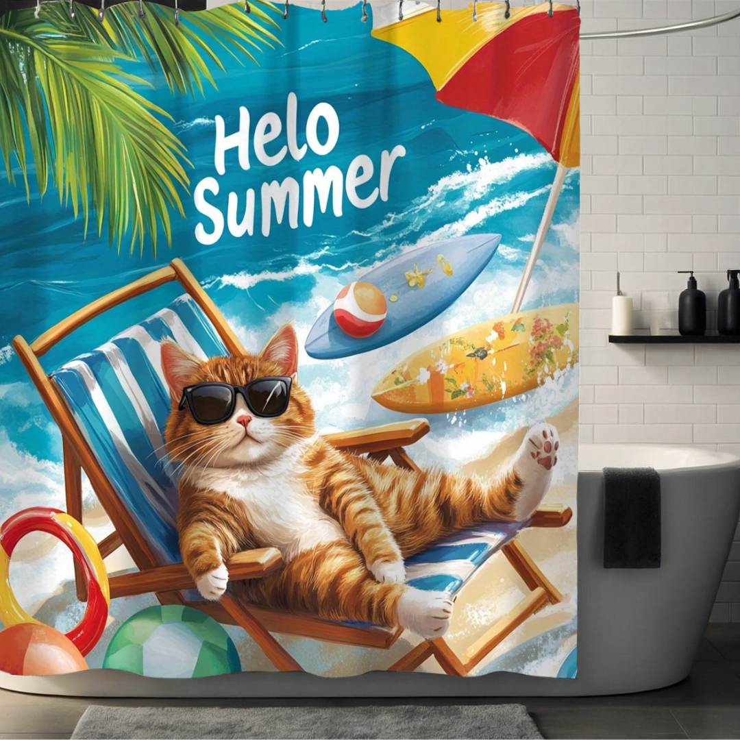Palm Tree Shower Curtain with Cat