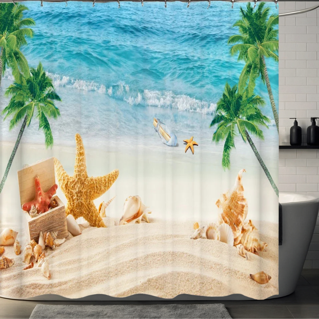 Palm Tree Shower Curtain with Starfish