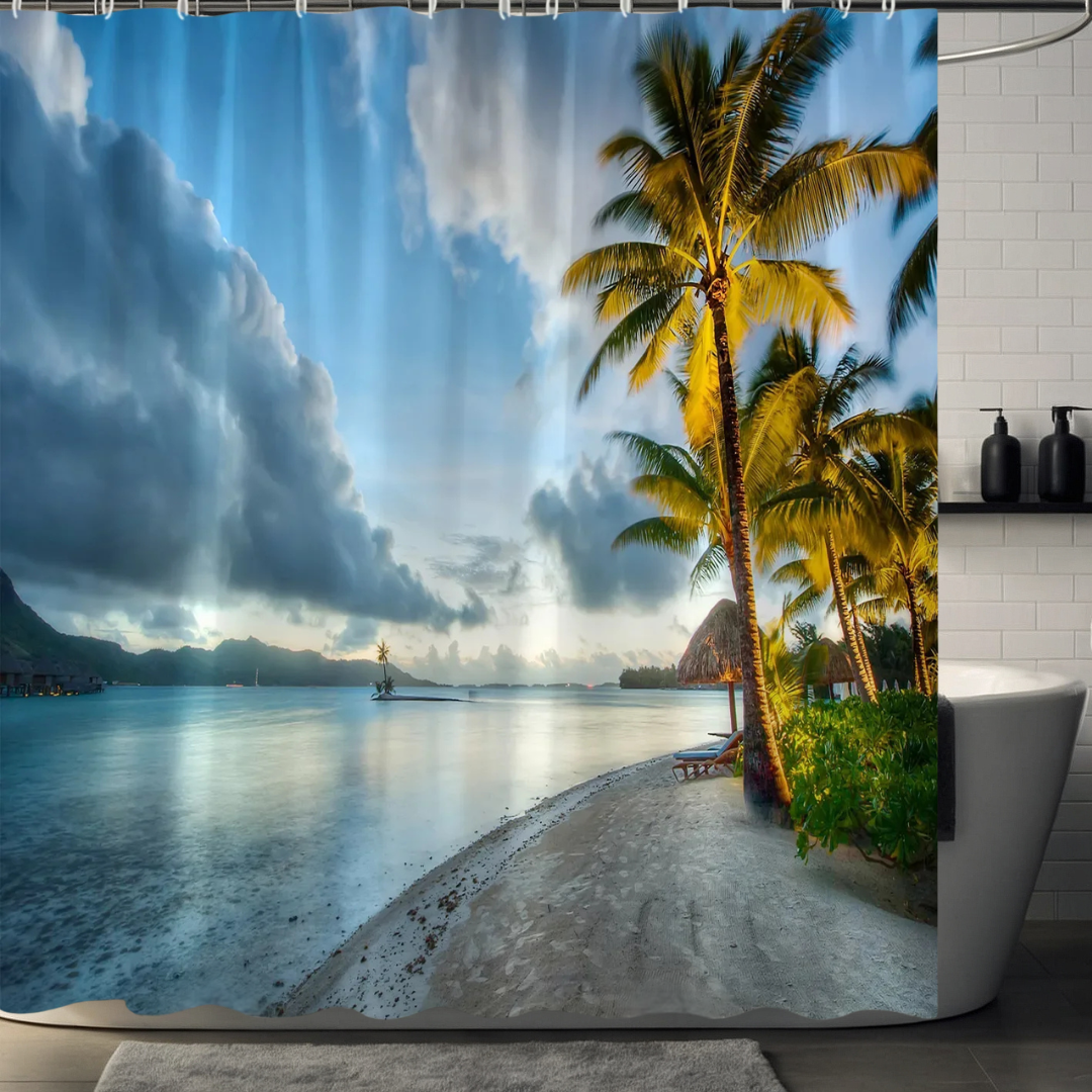 Paradise Palm Tree Sunset Shower Curtain