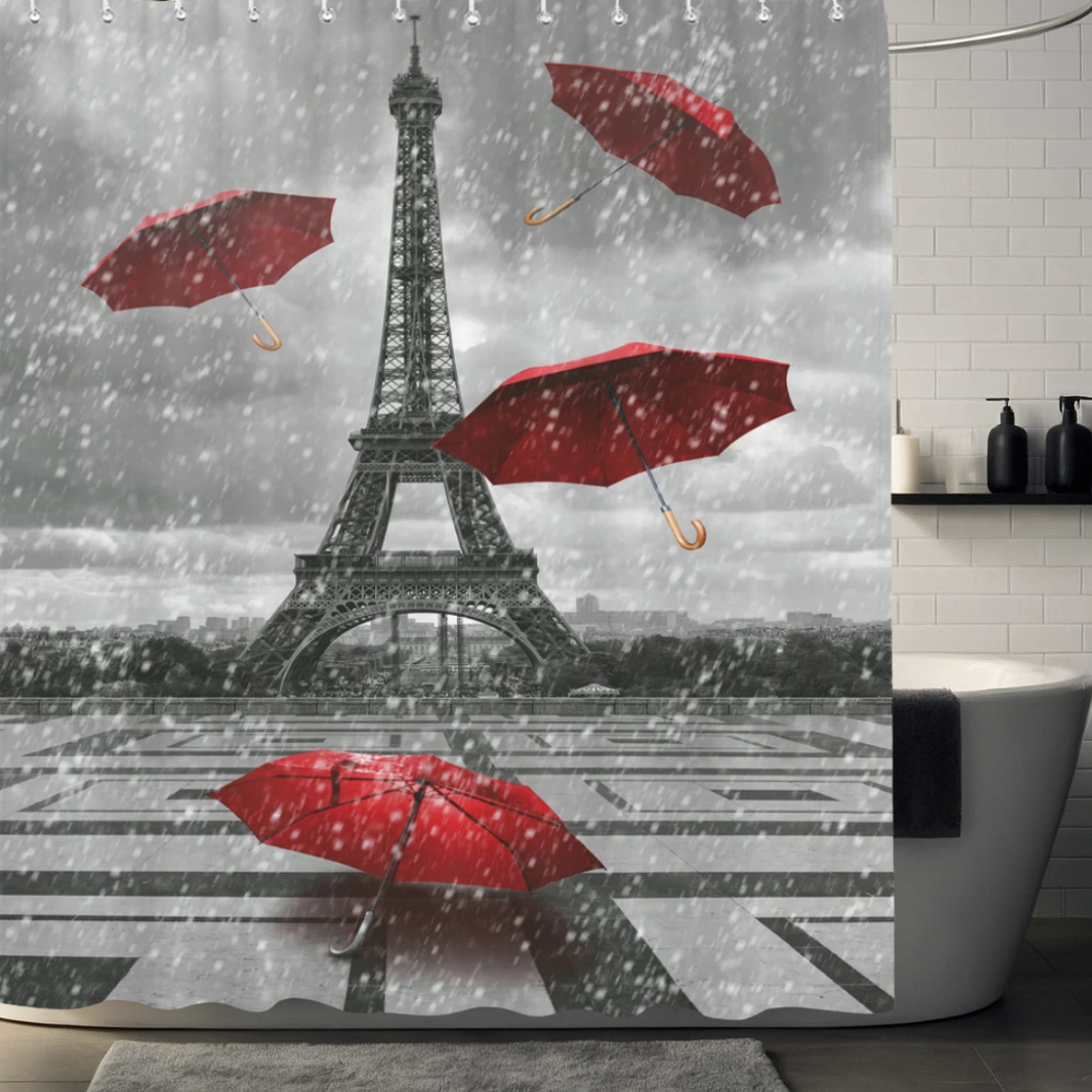 Paris Rainfall Eiffel Tower Shower Curtain
