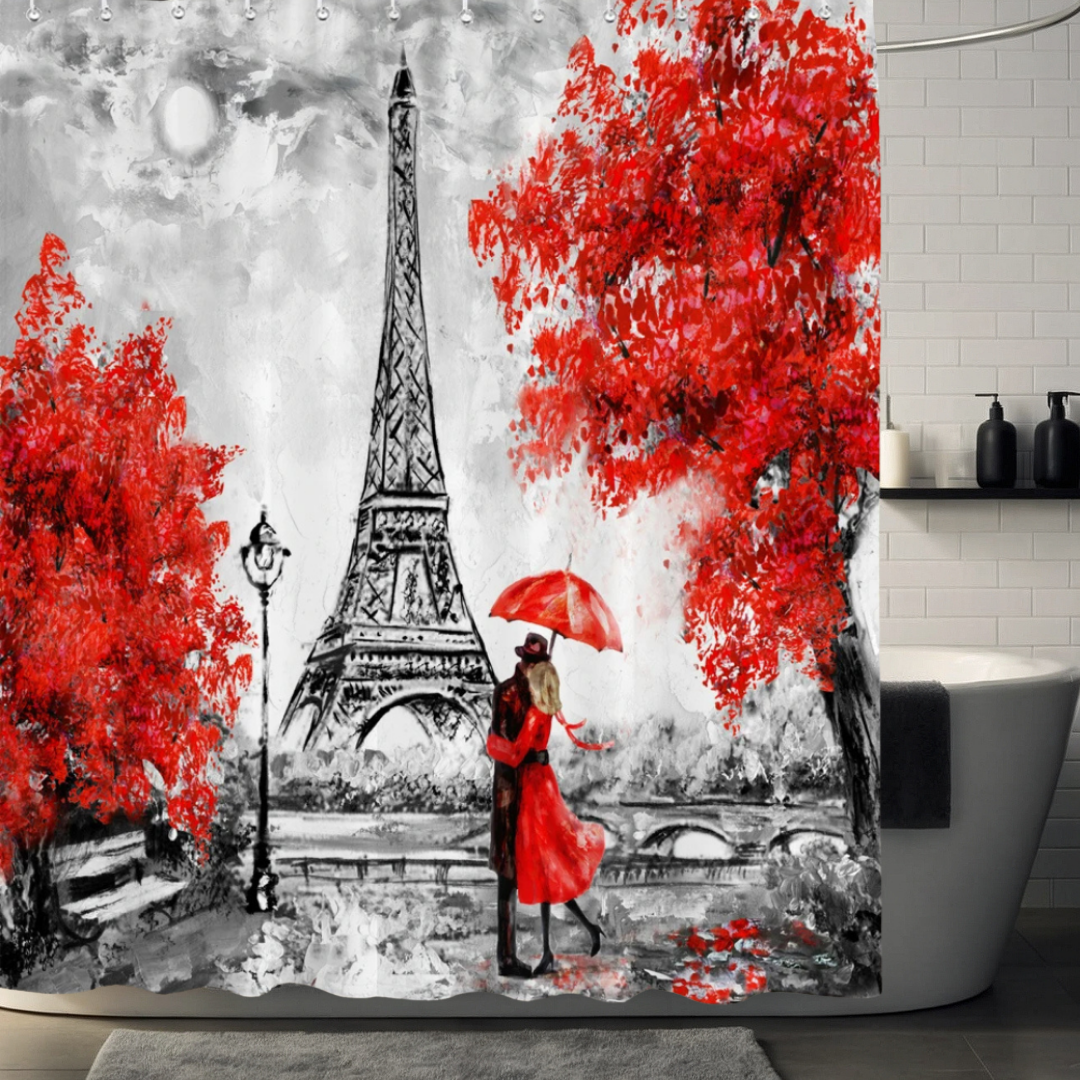 Parisian Kiss Eiffel Tower Shower Curtain
