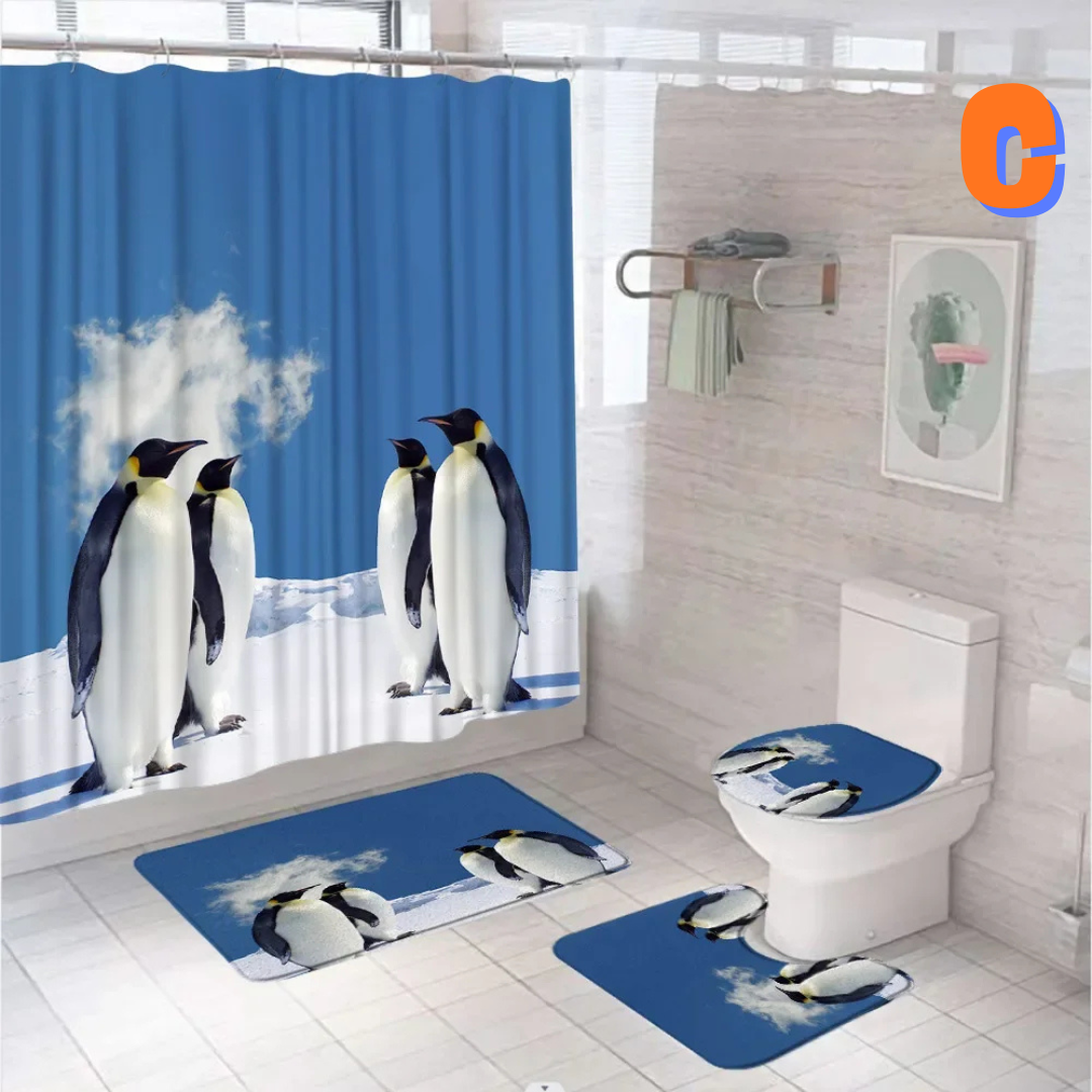 Penguin Shower blue sky Curtain Set