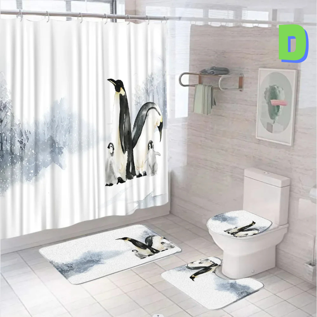 winter Penguin Shower Curtain Set
