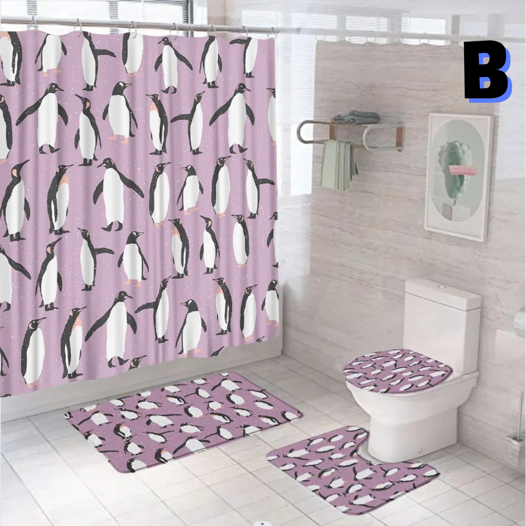 Penguin Shower purple Curtain Set