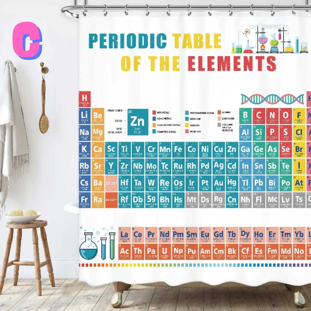 Periodic Table of the Elements  Shower Curtain blue and yellow