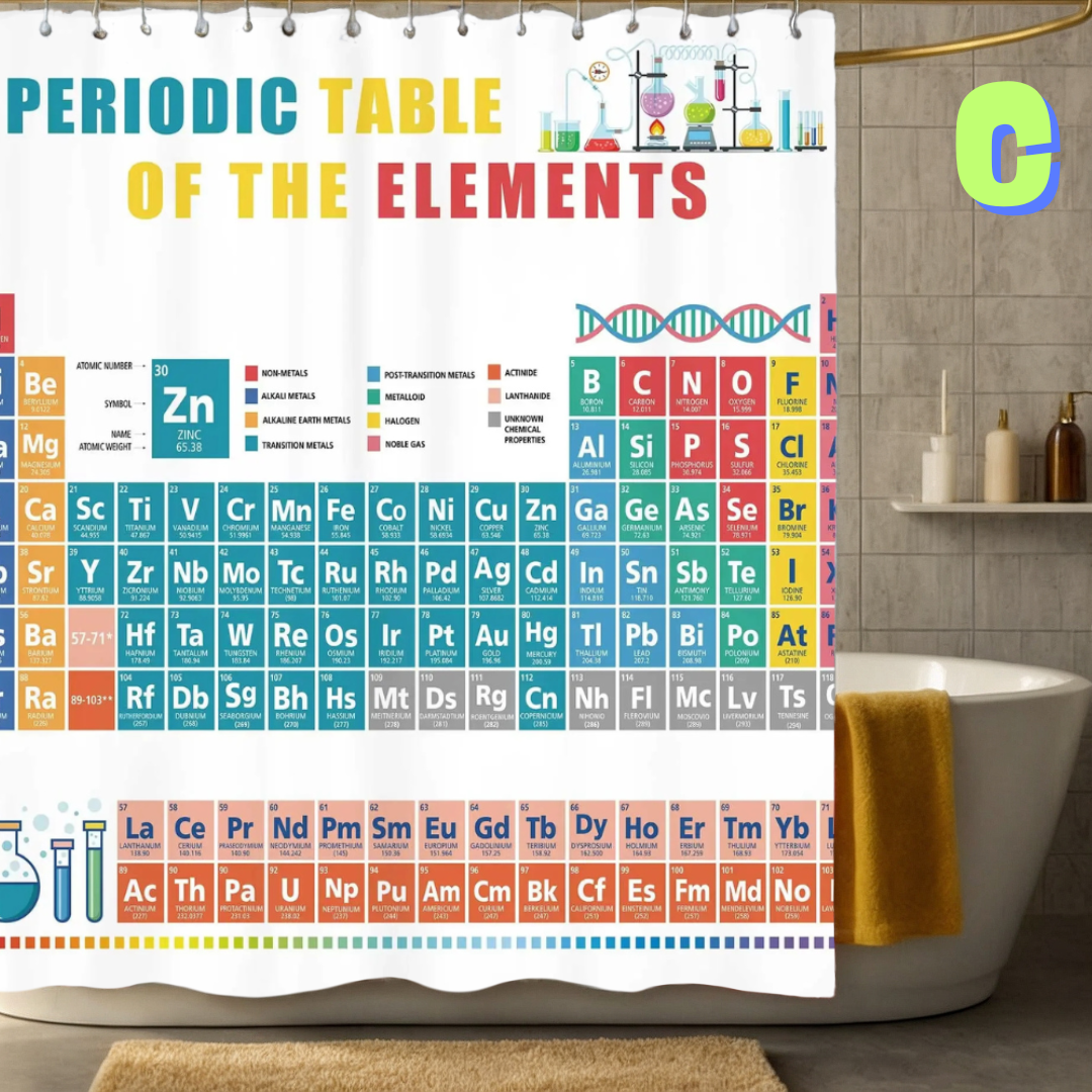 Periodic Table of the Elements  Shower Curtain blue and yellow