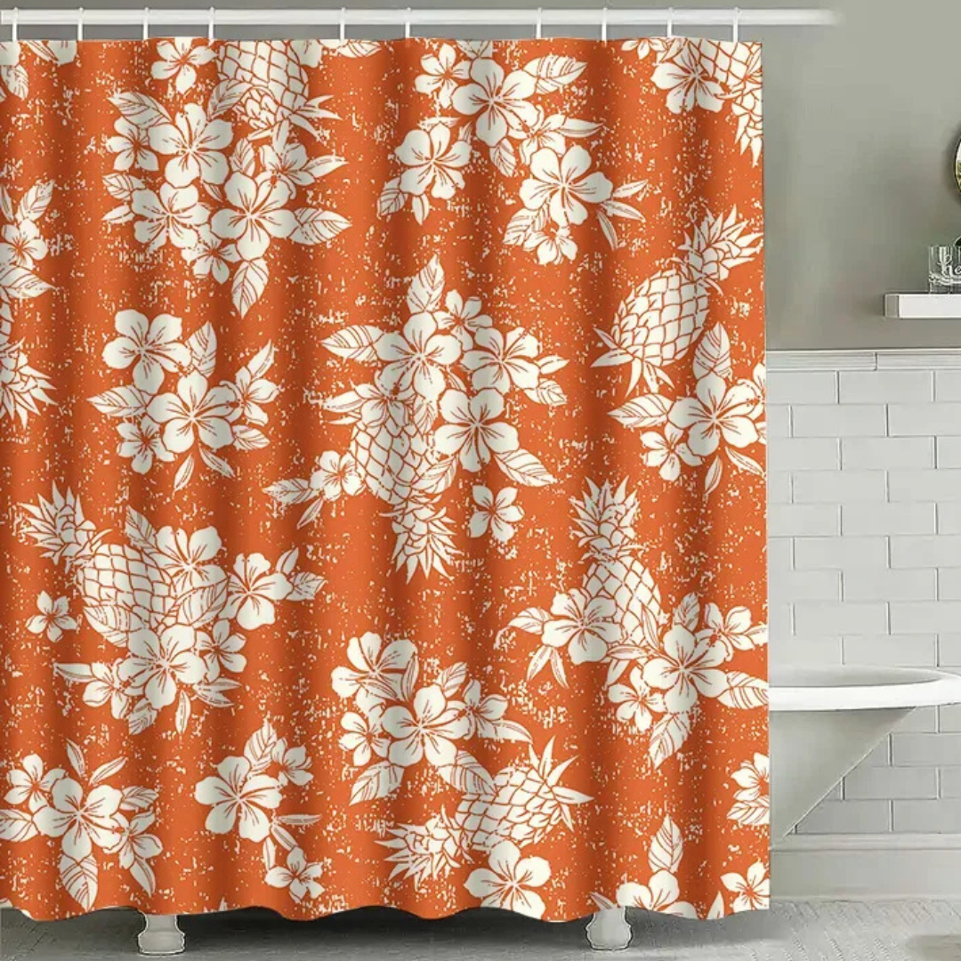 Pineapple Hibiscus Orange Shower Curtain