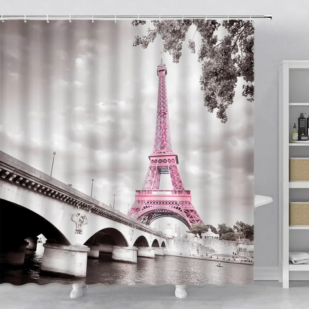 Pink Eiffel Tower Shower Curtain 